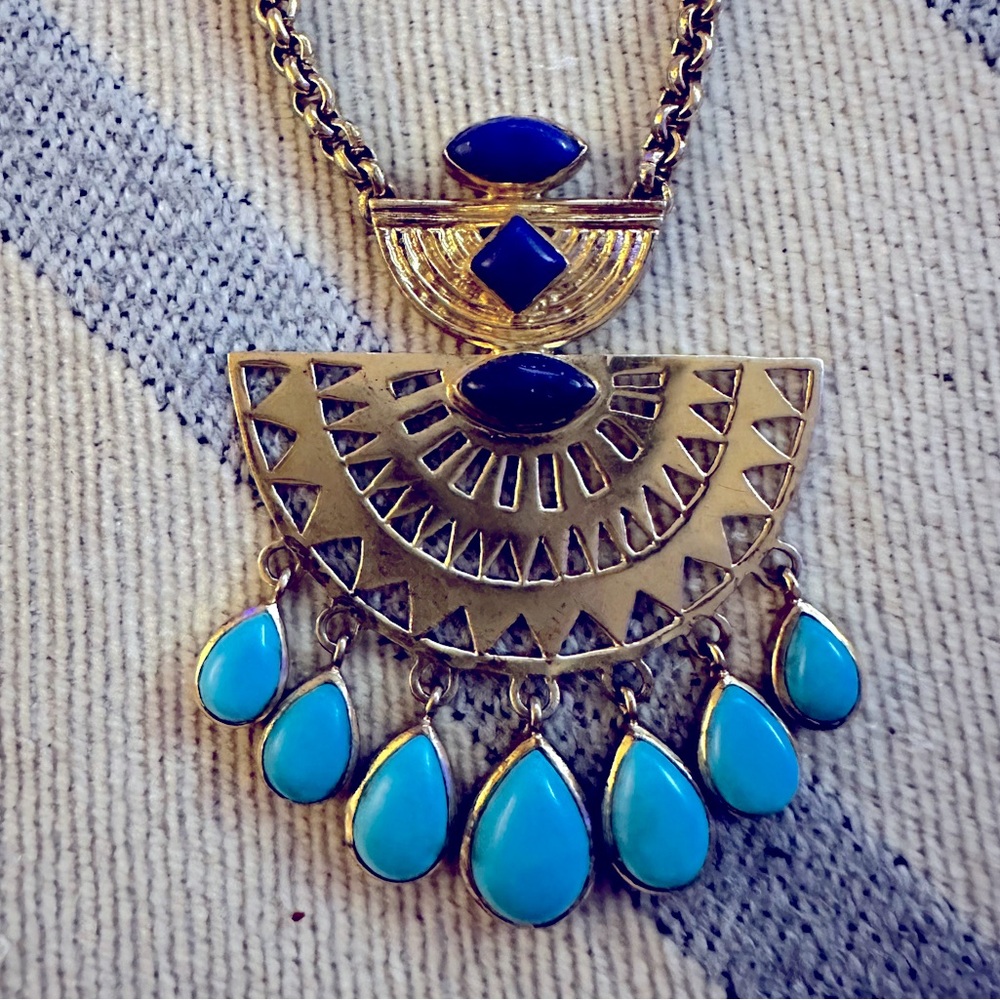 Amrapali Egyptian Revival Necklace, Lapis & Turquoise Gold Tone EUC